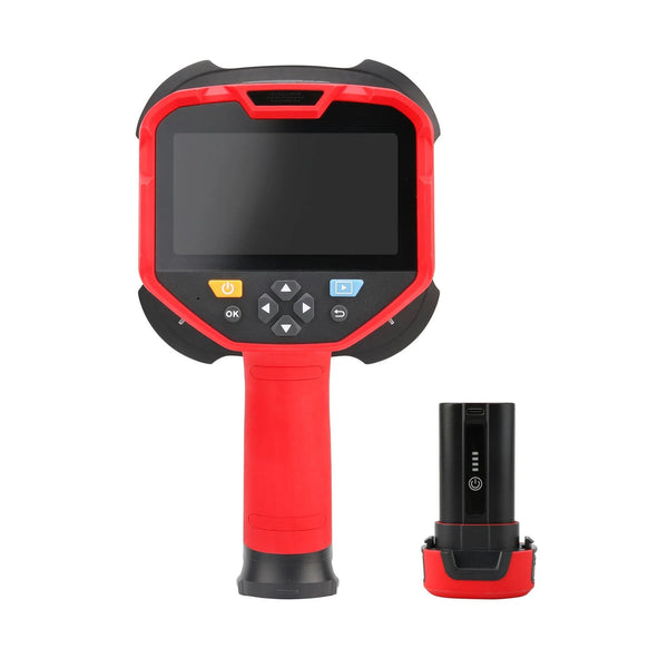 Acoustic imager for precision leak detection and discharge analysis by Uni-Trend, shown with the rechargeable battery.