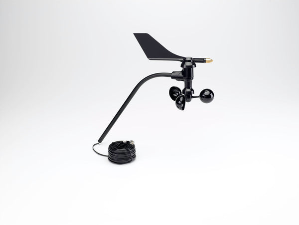 Black wind vane with a long arm and cable