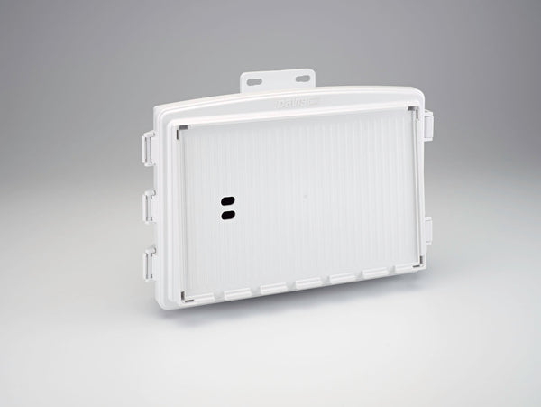 White universal shelter by Davis Instruments with ventilation slots and mounting bracket.