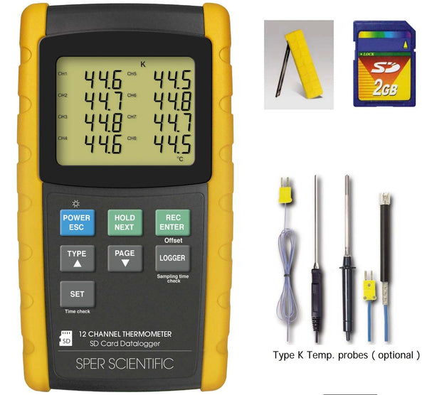 12 Channel Digital Thermometer with Datalogger w/Probes