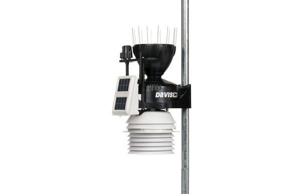 Daytime fan aspirated radiation shield kit by Davis Instruments, on a metal pole.