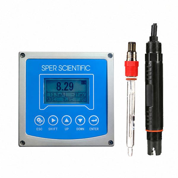 Sper Scientific 870002E pH ORP analyzer with illustrative electrode configurations