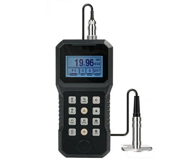 Coating thickness gauge by BRK, featuring a black, handheld meter with a digital display and probe.
