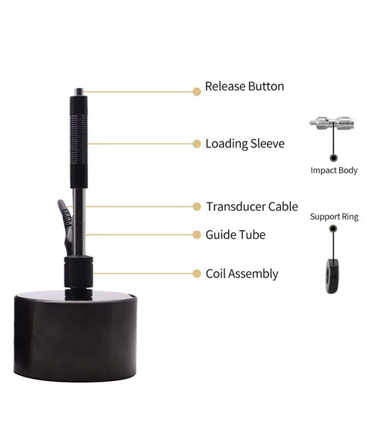 BRK NDT HN200C Leeb Hardness Tester Probe with Callouts