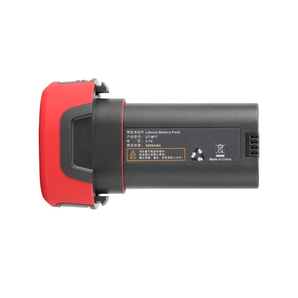 Li-ion battery pack for UNI-T thermal imaging cameras by Uni-Trend, featuring a black cylindrical body with a red attachment.
