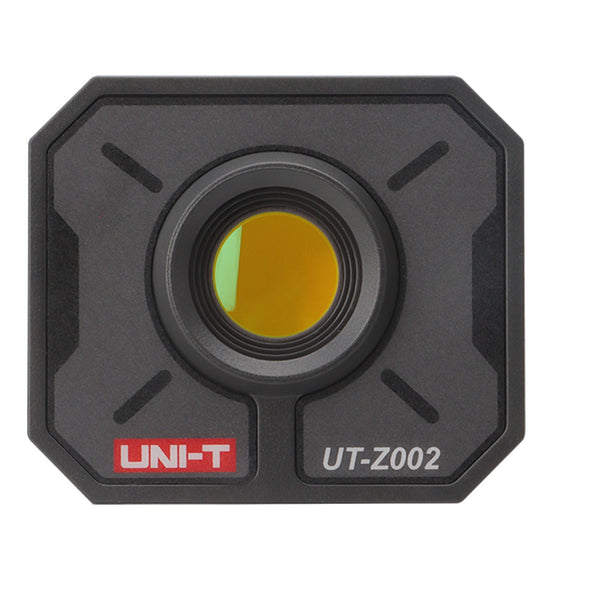 Macro lens for thermal imagers by Uni-Trend, featuring a yellow-tinted lens and a rugged, dark gray housing.