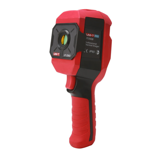 Red thermal imager macro lens by Uni-Trend with black accents and a ridged handle.