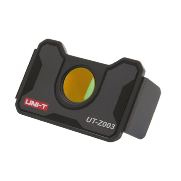 Thermal imager macro lens by Uni-Trend with a gold aperture.