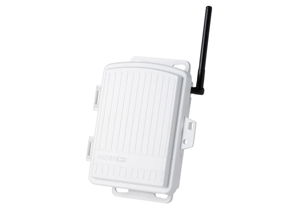 White wireless sensor transmitter by Davis Instruments featuring a black antenna on a white background.