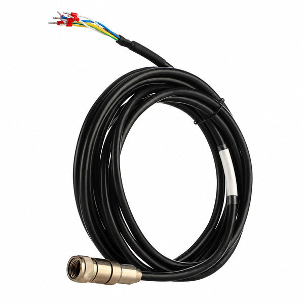 Compatible VP cable with coiled black leads, colored wire ends and metal connector